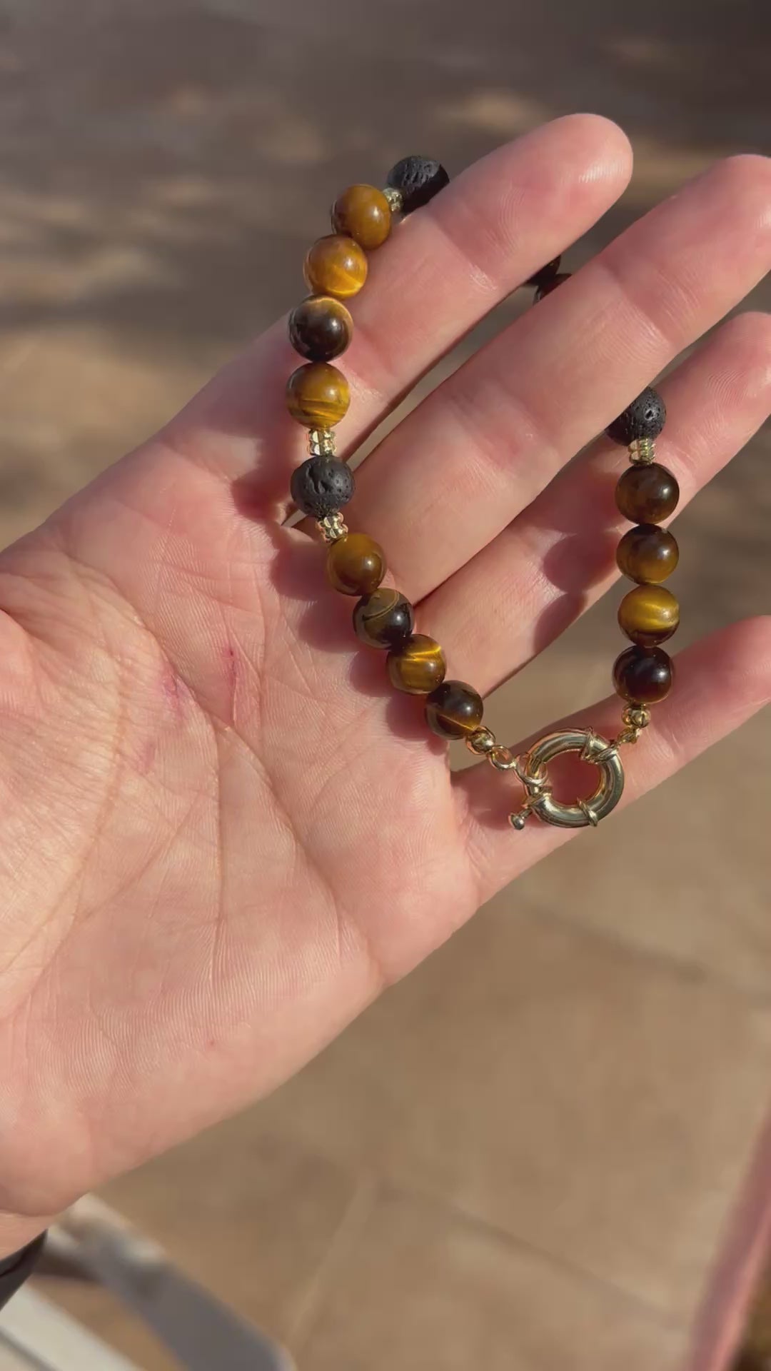 Bracelet ''Tiger eye'' REAL gems: lavastone,tigereye,goldplated