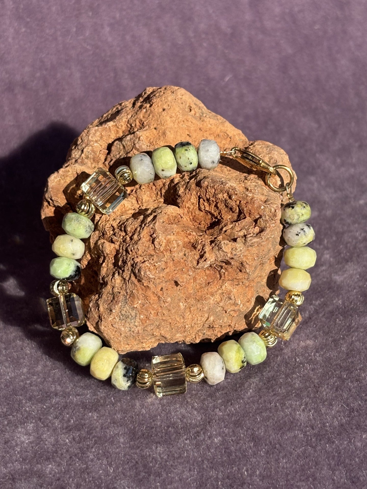 Bracelet “Kambo” REAL gems: Serpentine ,swarovski ,goldplated