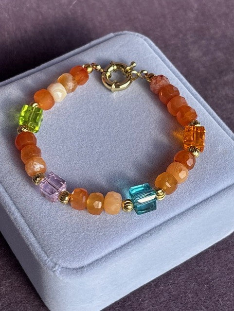Bracelet ''Sol'' REAL gems: Carnelian, Swarovski,gold plated
