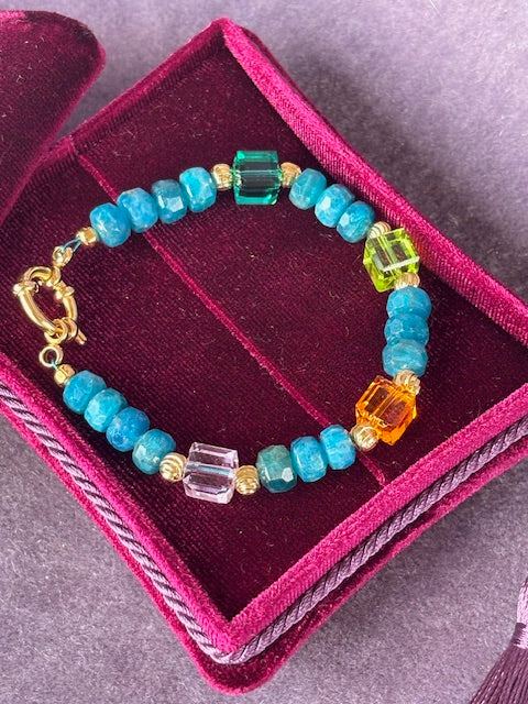 Bracelet ''Avatar'' REAL gems: Apatite,swarovski,goldplated