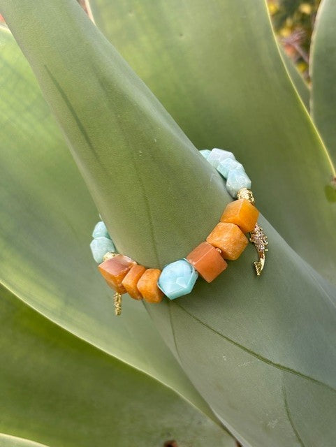 Bracelet ''Egypt'' REAL gems: Amazonite,Yellow jade,zirconia,goldplated