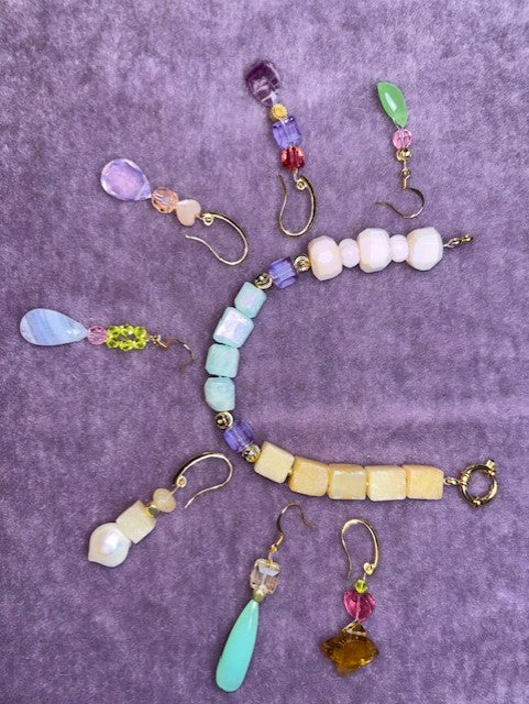Bracelet ''Ibiza'' REAL gems: Yellow jade,Amazonite,pink opal,Swarovski