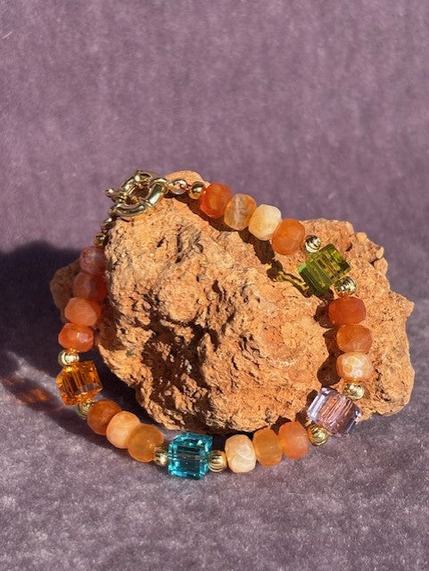 Bracelet ''Sol'' REAL gems: Carnelian, Swarovski,gold plated