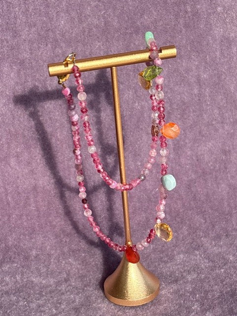 Necklace ''Tear drops rainbow'' REAL gems: Tourmaline,citrine,carnelian,peridot,amazonite ,goldplated
