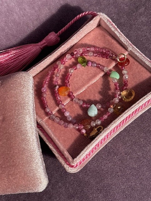 Necklace ''Tear drops rainbow'' REAL gems: Tourmaline,citrine,carnelian,peridot,amazonite ,goldplated