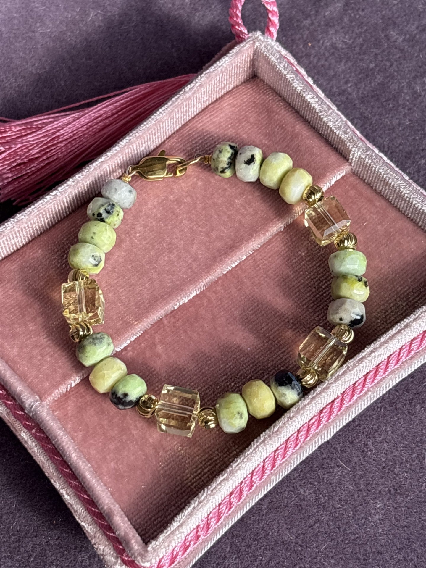 Bracelet “Kambo” REAL gems: Serpentine ,swarovski ,goldplated