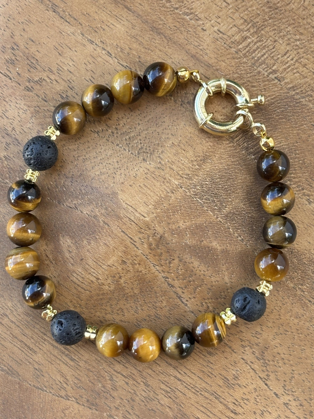 Bracelet ''Tiger eye'' REAL gems: lavastone,tigereye,goldplated