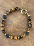 Bracelet ''Tiger eye'' REAL gems: lavastone,tigereye,goldplated