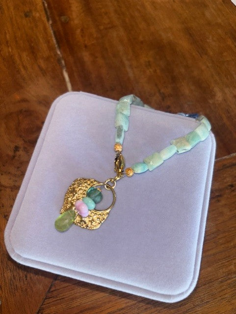 Bracelet ''Lagoon'' REAL gems: Amazonite,Swarovski,Laceagate,goldplated